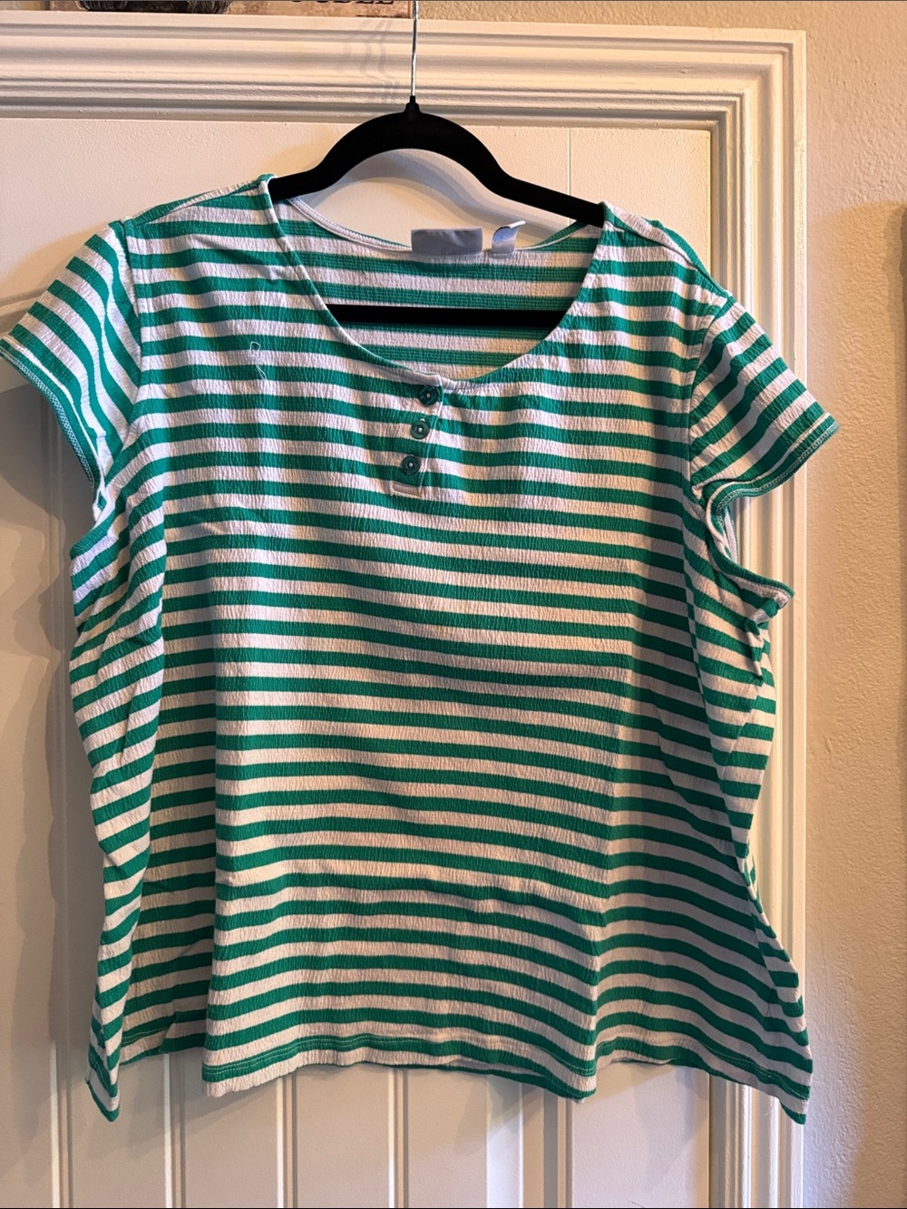 Striped Green and White Short-Sleeve Scoop Neck Tee
